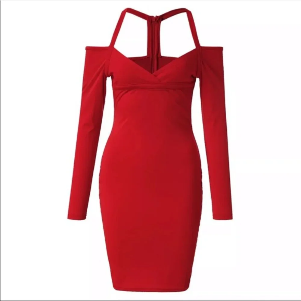 Sexy V-Neck Midi Bodycon Dress - NWT 👗 - Picture 2 of 5